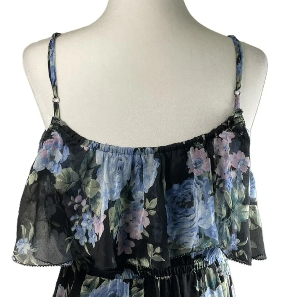 Abercrombie & Fitch XS Floral Ruffle Maxi Dress Sheer‎ Overlay Adjustable Straps